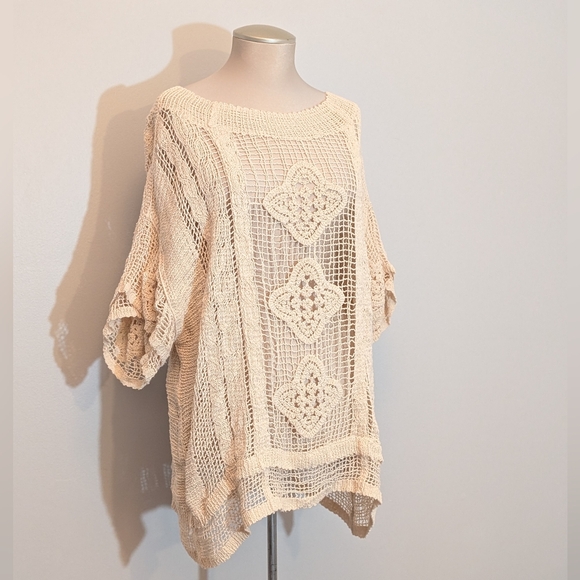 Dex Tops - Dex Crochet Beige Beach Cover Up/Top